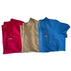 Figs Sz S Catarina FW1000‎ Scrub Top Set of 3 Blue Pink Tan